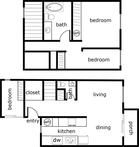 Floor plan for 3 beds, 1.5 baths, 1150 sqft